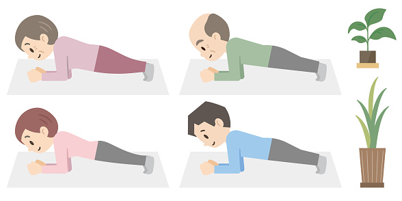 Plank Example Cartoon Vector Illustration Of People Doing Plank Stock Illustration - Download ...