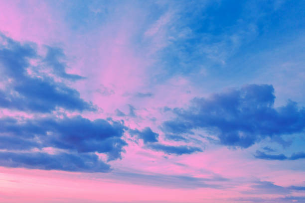 istock Pink-blue cloudy sky at sunset. Gradient color 1469687034