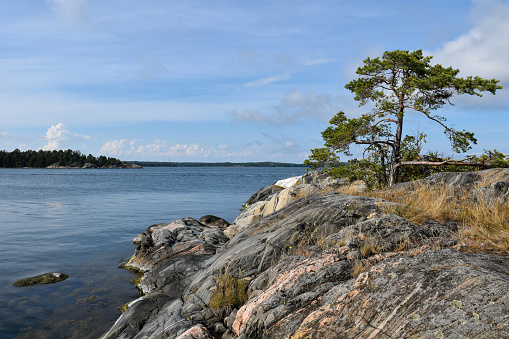 Stockholm Sweden Archipelago Islands Baltic Sea: A beautiful and serene landscape featuring the picturesque islands of the Stockholm Archipelago, located in the Baltic Sea near Stockholm, Sweden.