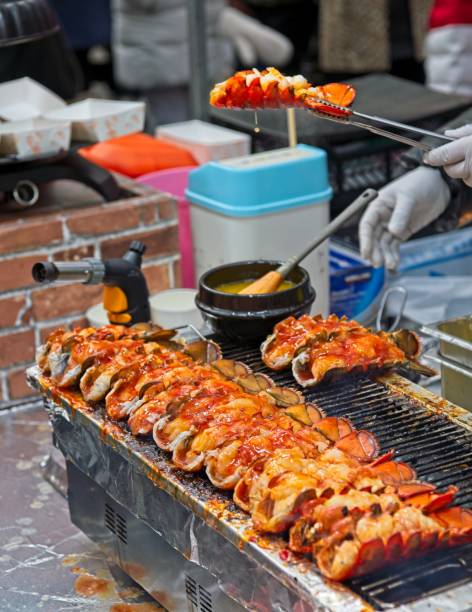 South-Korean style street food,  grilled lobster tail.