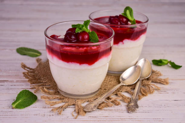 istock Delicate rice pudding with sweet and sour cherry fudge. 1469692517