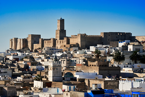 Fort behind the old town, medina, of Sousse on the Mediterranean coast of Tunisia