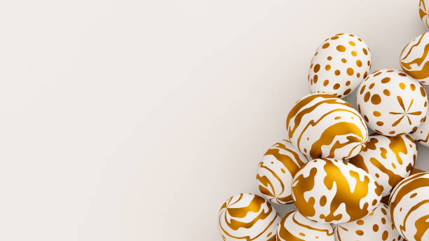 istock Bunch of easter eggs with golden ornament on white background. 3d render illustration 1469693114