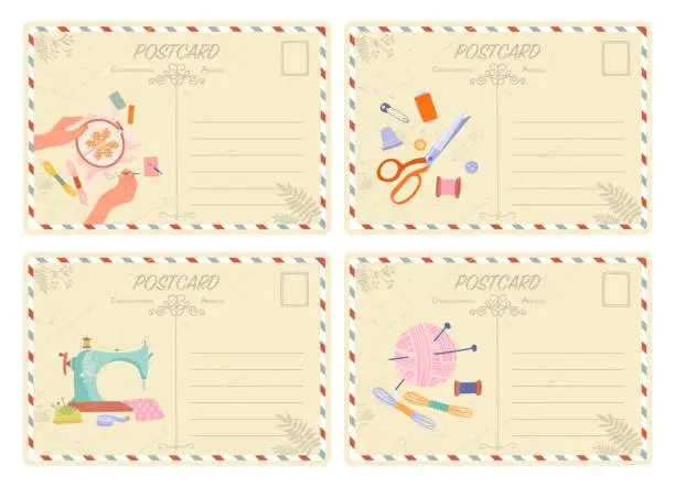 Vector illustration of Handmade postcards set