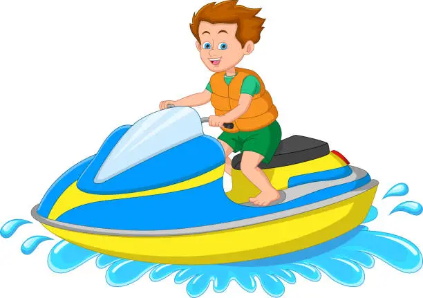 Vector illustration of boy riding a jet ski