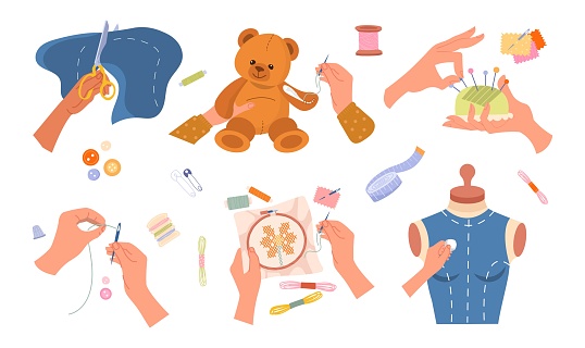 Handasyurus Craft Handicrafts By Hand Set Stock Illustration - Download Image Now - Hand ...