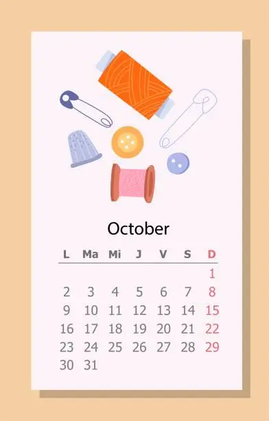 Vector illustration of Needlework calendar October 2023