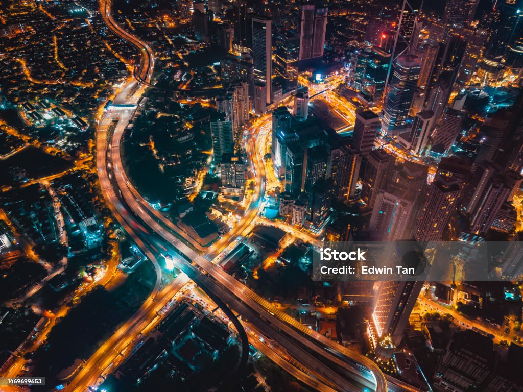 drone view Kuala Lumpur Night cityscape City Stock Photo