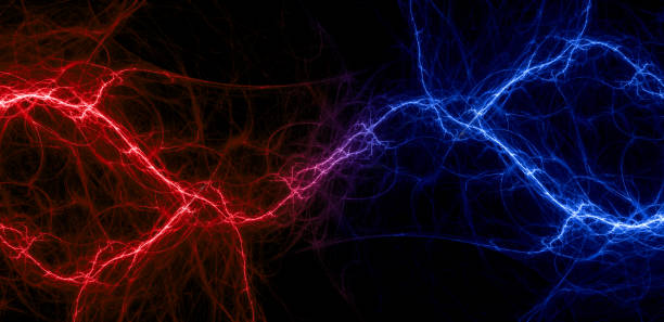 istock Burning hot and freezing cold plasma lightning, abstract energy and electricity background 1469699783