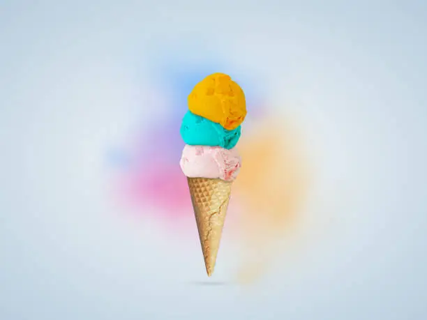 Happy Holi ice cream cone image, colorful powder, color festival and holi wishes idea.