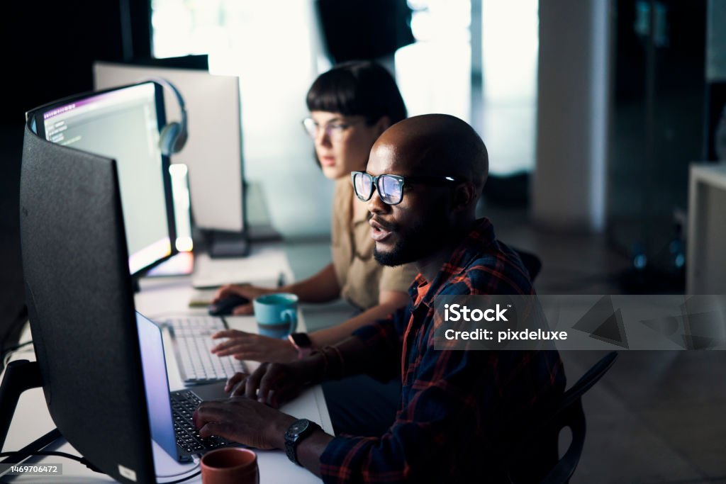 Creative Developers Coding And Programming On Computer In Software Or ...