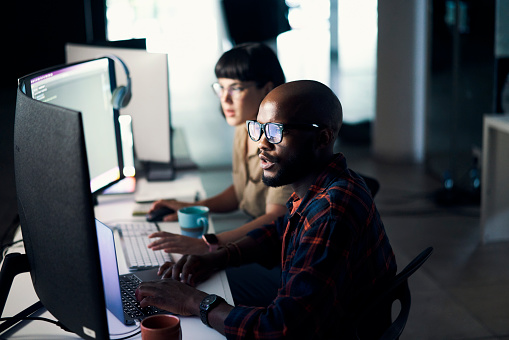 Creative Developers Coding And Programming On Computer In Software Or ...