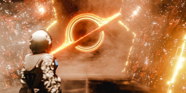 istock Astronaut admiring black hole from spaceship. 3d render 1469708046