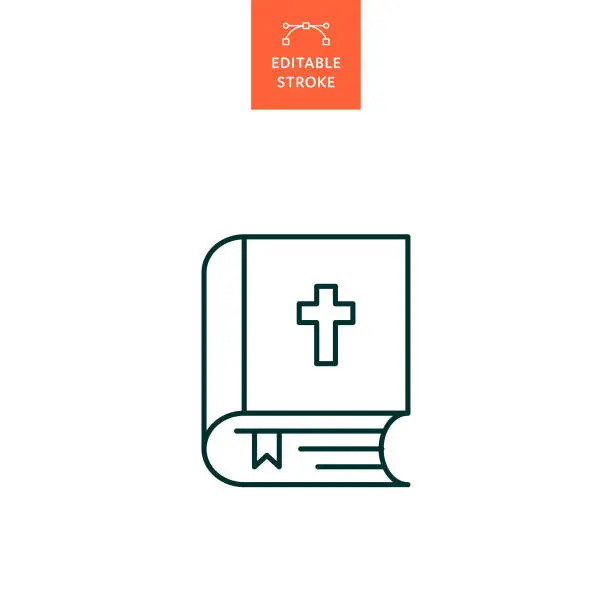 Vector illustration of Holy Book Bible Line Icon with Editable Stroke. The Icon is suitable for web design, mobile apps, UI, UX, and GUI design.