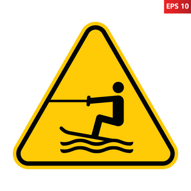 ilustrações, clipart, desenhos animados e ícones de sinal de esqui aquático. símbolo de desportos aquáticos. - wakeboarding motorboating extreme sports waterskiing