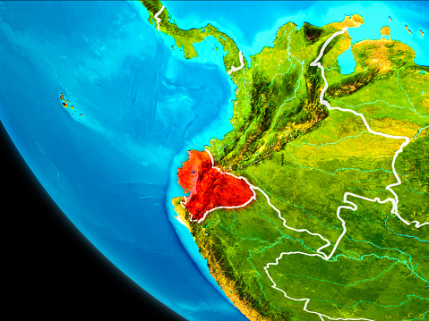 Ecuador highlighted in red on planet Earth with visible borders. 3D illustration. Elements of this image furnished by NASA.