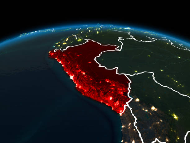 Peru on Earth at night stock photo