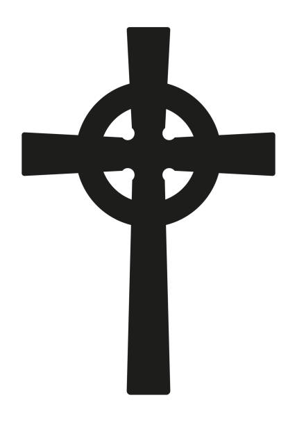 白の背景にケルト十字のシンボルのシルエット、白黒のベクターイラスト - celtic cross cross cross shape celtic culture点のイラスト素材／クリップアート素材／マンガ素材／アイコン素材