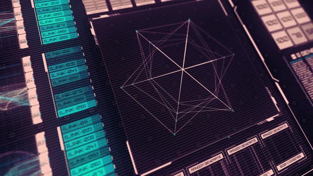 This abstract HUD control panel footage features futuristic graphics and abstract data displays, providing an innovative interface for information management.