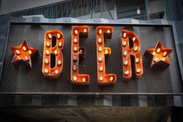 istock Illuminated sign with lamp of a brewery 1469729196