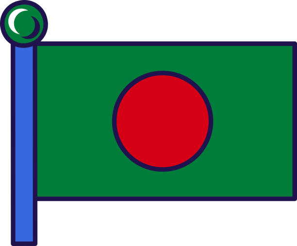 Bangladesh asian country flag on flagstaff vector Bangladesh asian country flag on flagstaff vector. Red circle on green background, national, official and patriotic symbol of freedom. Territory traditional insignia flat cartoon illustration national geographic stock illustrations