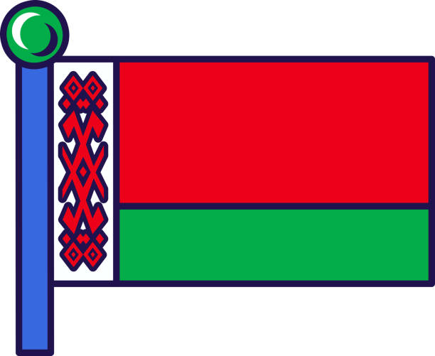 Republic of belarus nation flag on flagpole vector Republic of belarus nation flag on flagpole vector. National, official and patriotic symbol of independence. Belarusian country territory traditional insignia flat cartoon illustration national geographic stock illustrations
