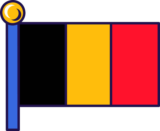 Belgium europe country flag on flagstaff vector Belgium europe country flag on flagstaff vector. European land national, official and patriotic symbol of freedom. Black, orange and red color on textile patriot object flat cartoon illustration national geographic stock illustrations
