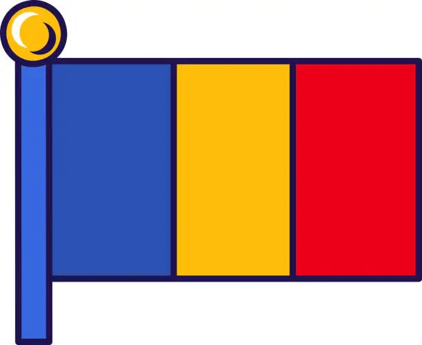 Vector illustration of Chad republic nation flag on flagstaff vector