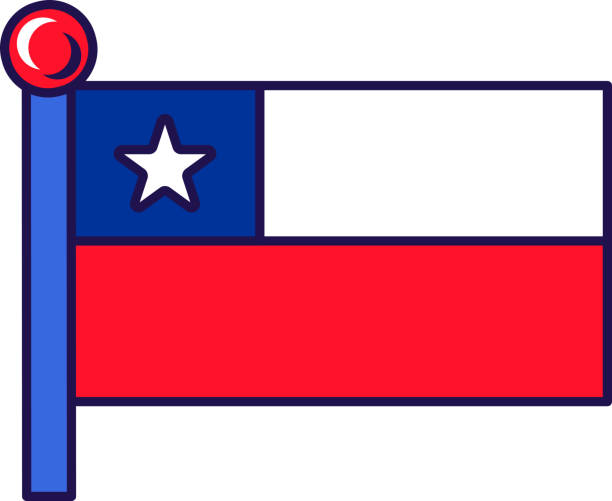 Chile republic nation flag on flagstaff vector Chile republic nation flag on flagstaff vector. Official and patriotic symbol of freedom. Star on blue square, white and red bicolor on territory traditional insignia flat cartoon illustration national geographic stock illustrations