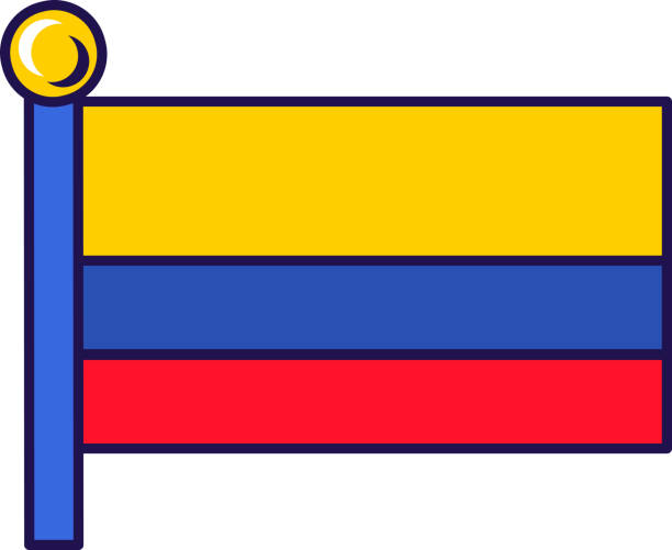 Colombia country nation flag on flagstaff vector Colombia country nation flag on flagstaff vector. Yellow, blue and red tricolor on colombian national symbol of independence. Territory traditional insignia flat cartoon illustration national geographic stock illustrations
