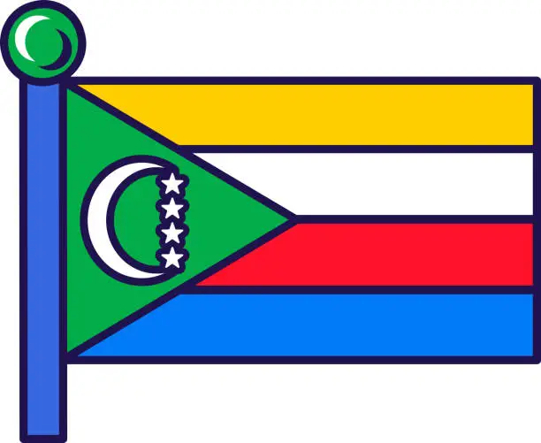 Vector illustration of Comoros union nation flag on flagstaff vector