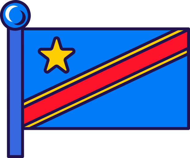 Democratic republic congo flag on flagstaff vector Democratic republic congo flag on flagstaff vector. Sky blue field with yellow star and diagonal band on national, official and patriotic symbol of freedom flat cartoon illustration national geographic stock illustrations