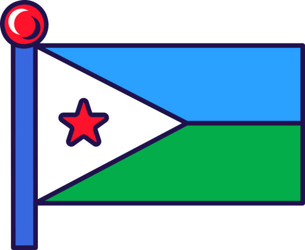 Djibouti republic nation flag on flagstaff vector Djibouti republic nation flag on flagstaff vector. National, official and patriotic symbol of freedom and independence. Islamic country traditional insignia flat cartoon illustration national geographic stock illustrations