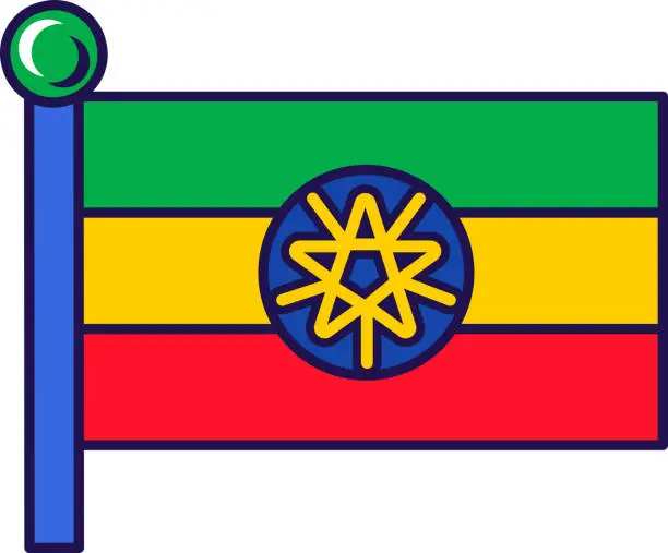 Vector illustration of Ethiopia africa country flag on flagstaff vector