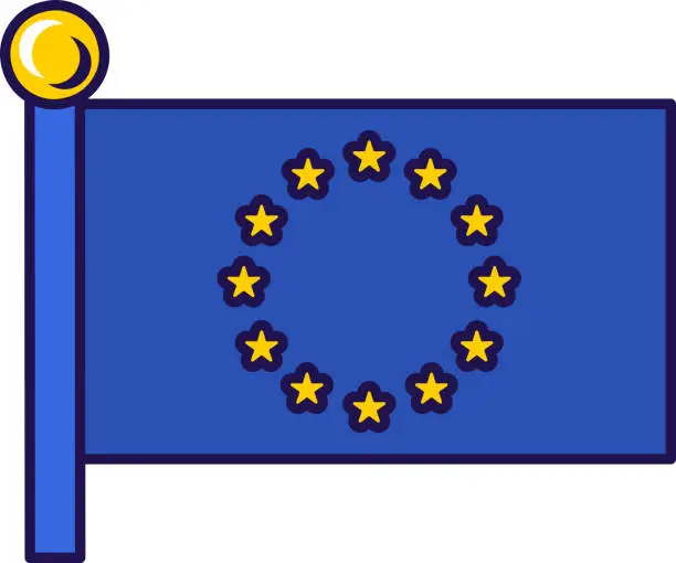 Vector illustration of European union official flag on flagstaff vector