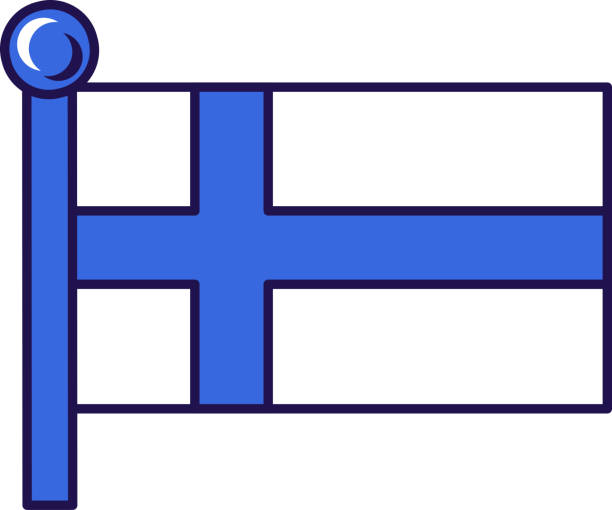 Finland european country flag on flagstaff vector Finland european country flag on flagstaff vector. Blue cross on white field on nation, official and patriot symbol of independence. Territory traditional insignia flat cartoon illustration national geographic stock illustrations