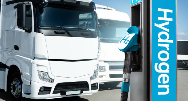 istock Hydrogen filling station with trucks 1469731335