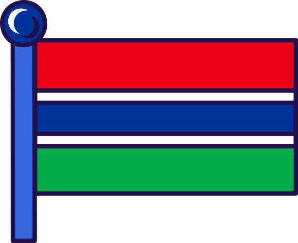 Gambia african republic flag on flagstaff vector Gambia african republic flag on flagstaff vector. Horizontal tricolor of red, blue and green official and patriotic symbol of freedom. Territory tradition insignia flat cartoon illustration national geographic stock illustrations