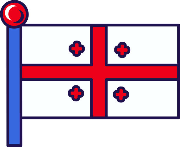 Georgia country nation flag on flagstaff vector Georgia country nation flag on flagstaff vector. Red cross on white field, design of national and patriotic symbol of independence. Territory traditional insignia flat cartoon illustration national geographic stock illustrations