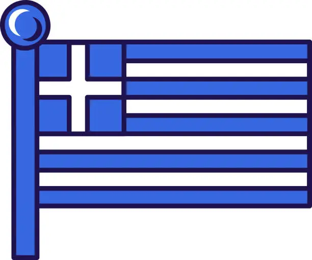 Vector illustration of Greece country national flag on flagstaff vector