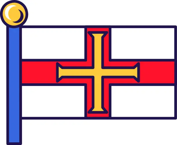 Vector illustration of Guernsey saint george cross on flagstaff vector