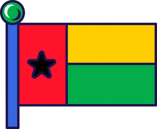 Vector illustration of Guinea Bissau national flag on flagstaff vector