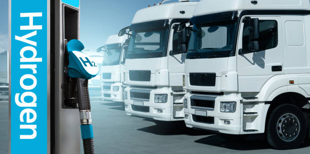 istock Hydrogen filling station with trucks 1469732232