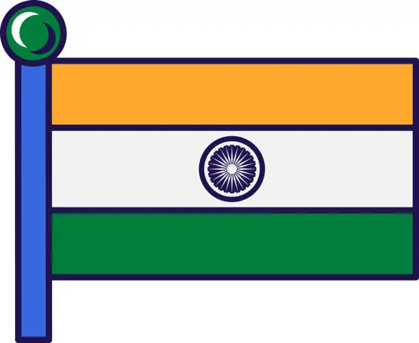 Vector illustration of India country officially flag on flagstaff vector