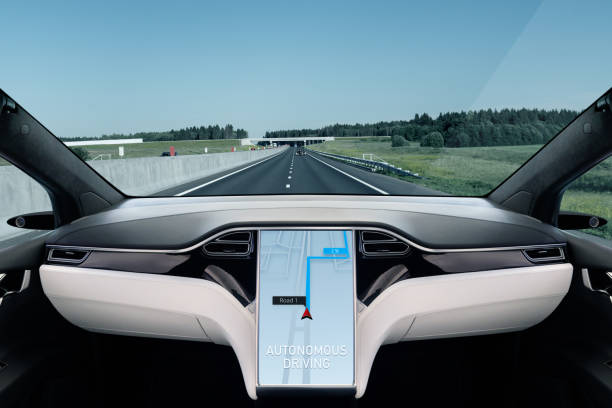 istock Self driving car on a road. 1469732904