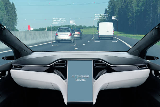 istock Self driving car on a road. 1469733038
