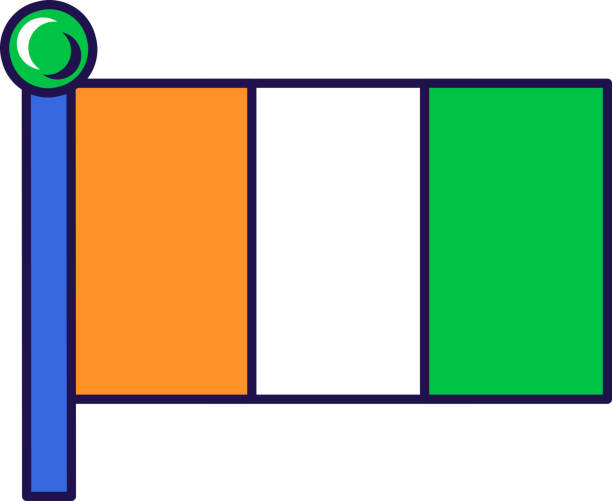 Ivory coast republic flag on flagstaff vector Ivory coast republic flag on flagstaff vector. Tricolor of orange, white and green of african country symbol. Official and patriotic symbolism of independence. Insignia flat cartoon illustration national geographic stock illustrations