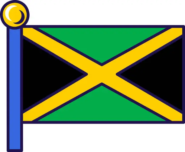 Vector illustration of Jamaica country island flag on flagstaff vector
