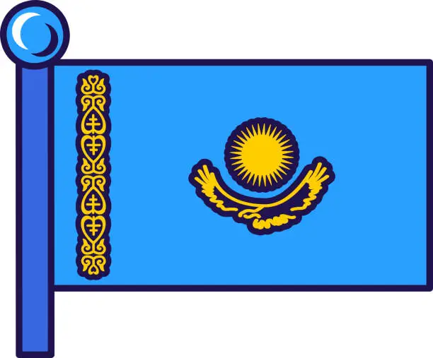 Vector illustration of Kazakhstan republic nation flag on flagpole vector
