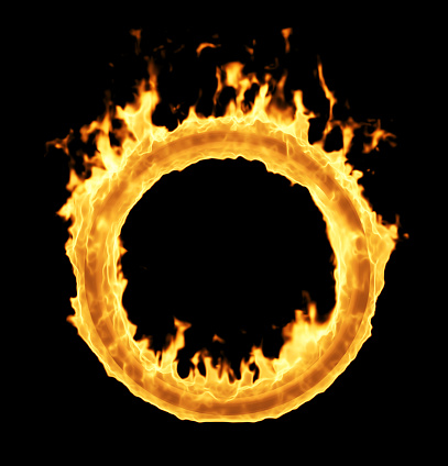 a red flame in a circle on a dark background,3d rendering